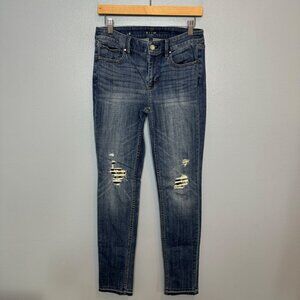 WHITE HOUSE BLACK MARKET the slim midrise jeans with metallic distressing size 6